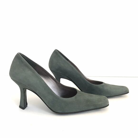 Bruno Magli Women’s Square Toes Suede Pumps Heels Dark Olive Green - Picture 3 of 12
